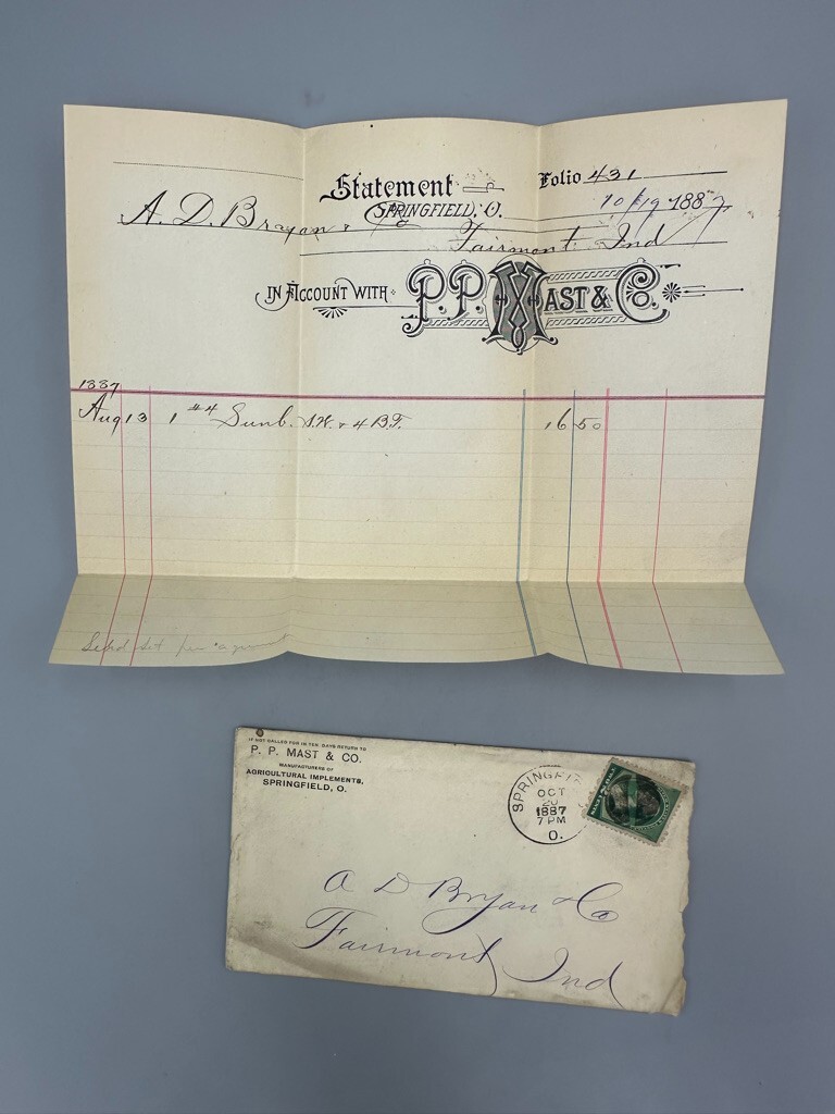 1887 PP MAST Springfield Ohio Buckeye FARM Postal Cover Billhead Advertising