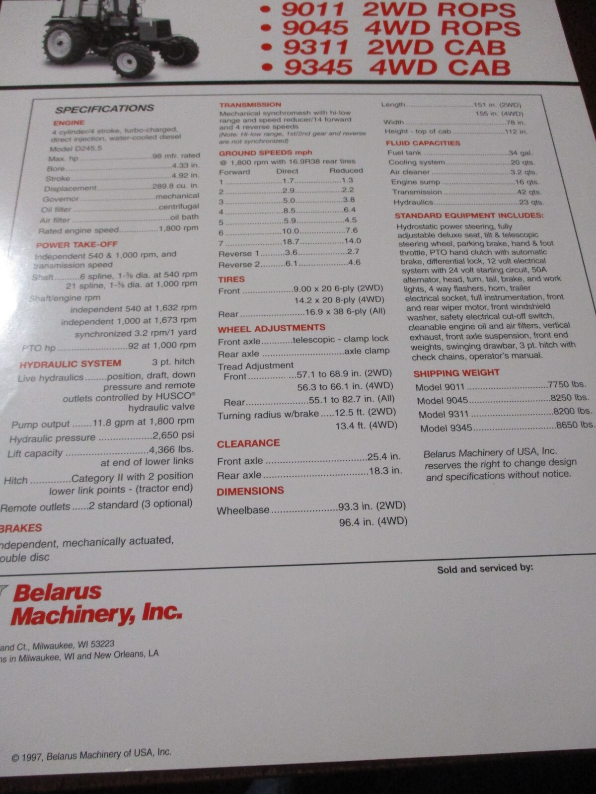 Belarus Tractors Sales/Specifications Brochures 7 items, Circa 1990&rsquo;s