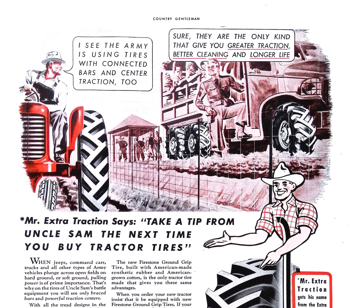 Firestone Tractor Tires 1943 Print Ad Tires for Your Farm Vehicles 10.5×13.5