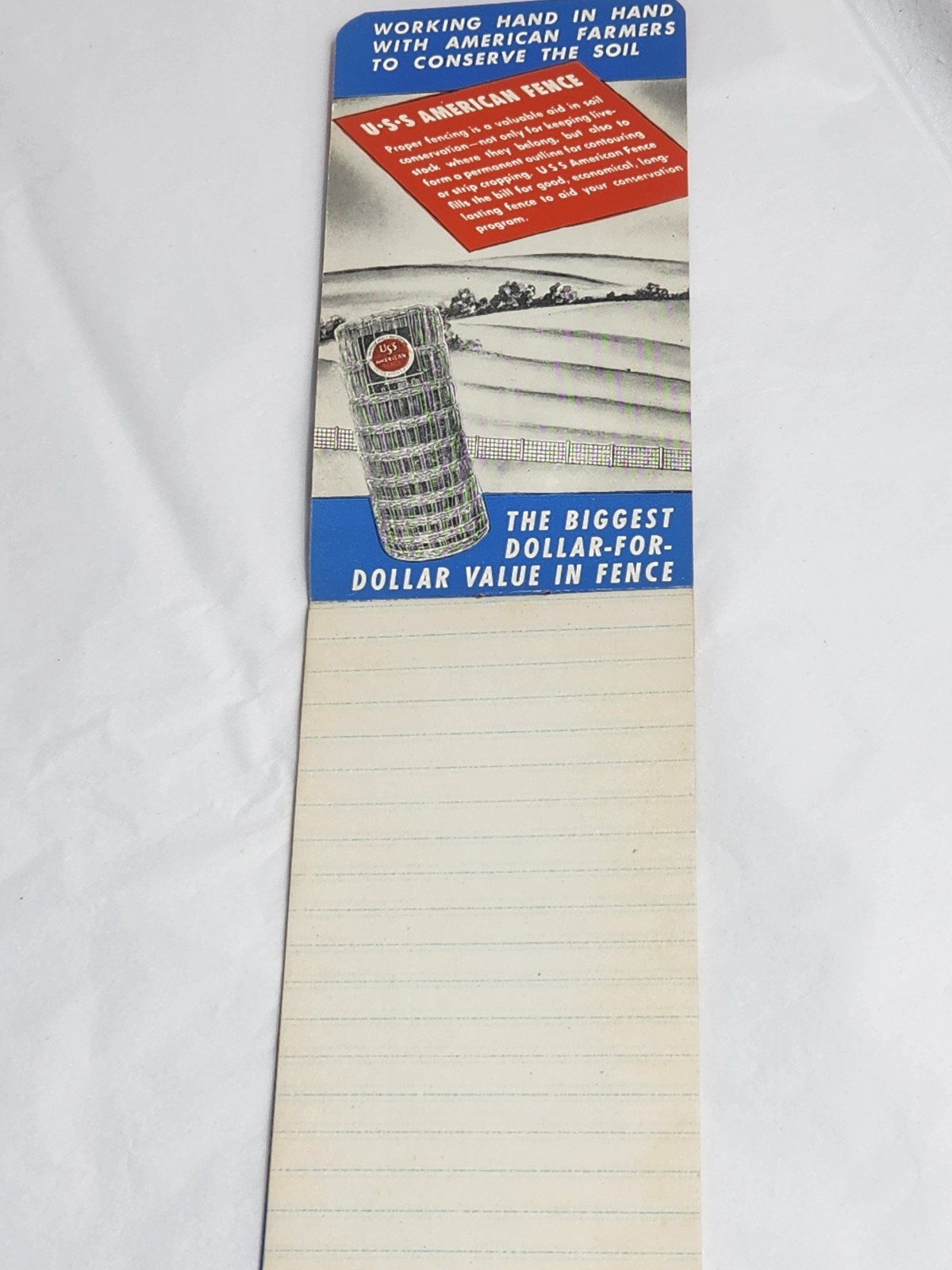 Vintage 1947/48 USS American Fence Notepad Patriotic Boone Grove, In