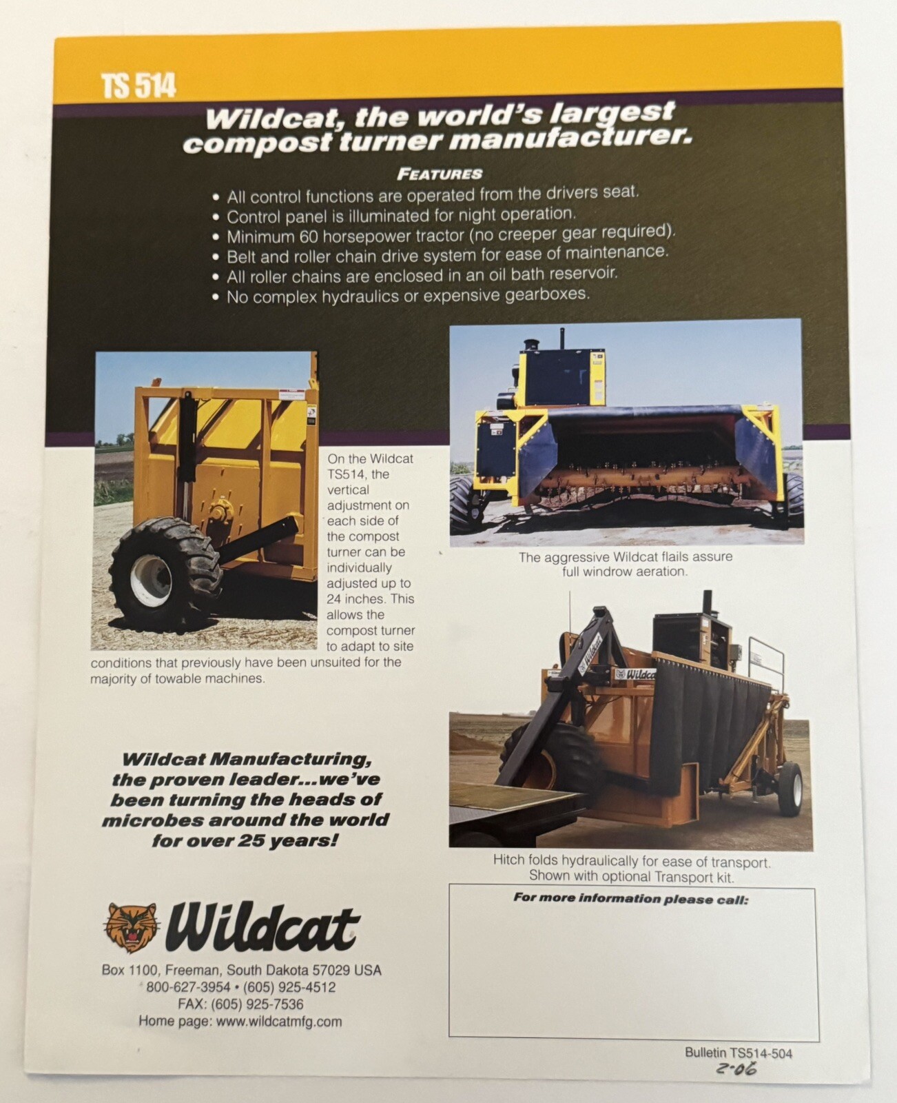 Wildcat 2006 Towable Straddle Compost Turner Dealer Sales Brochure Agriculture