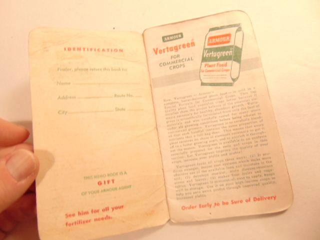 1955 advertising note book promoting Armour Fertilizers