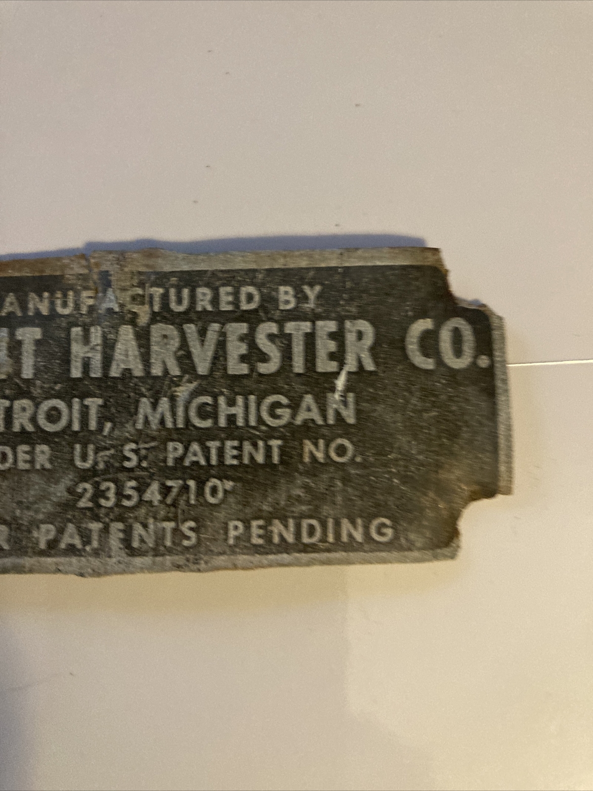 DETROIT HARVESTER CO. Name Plate