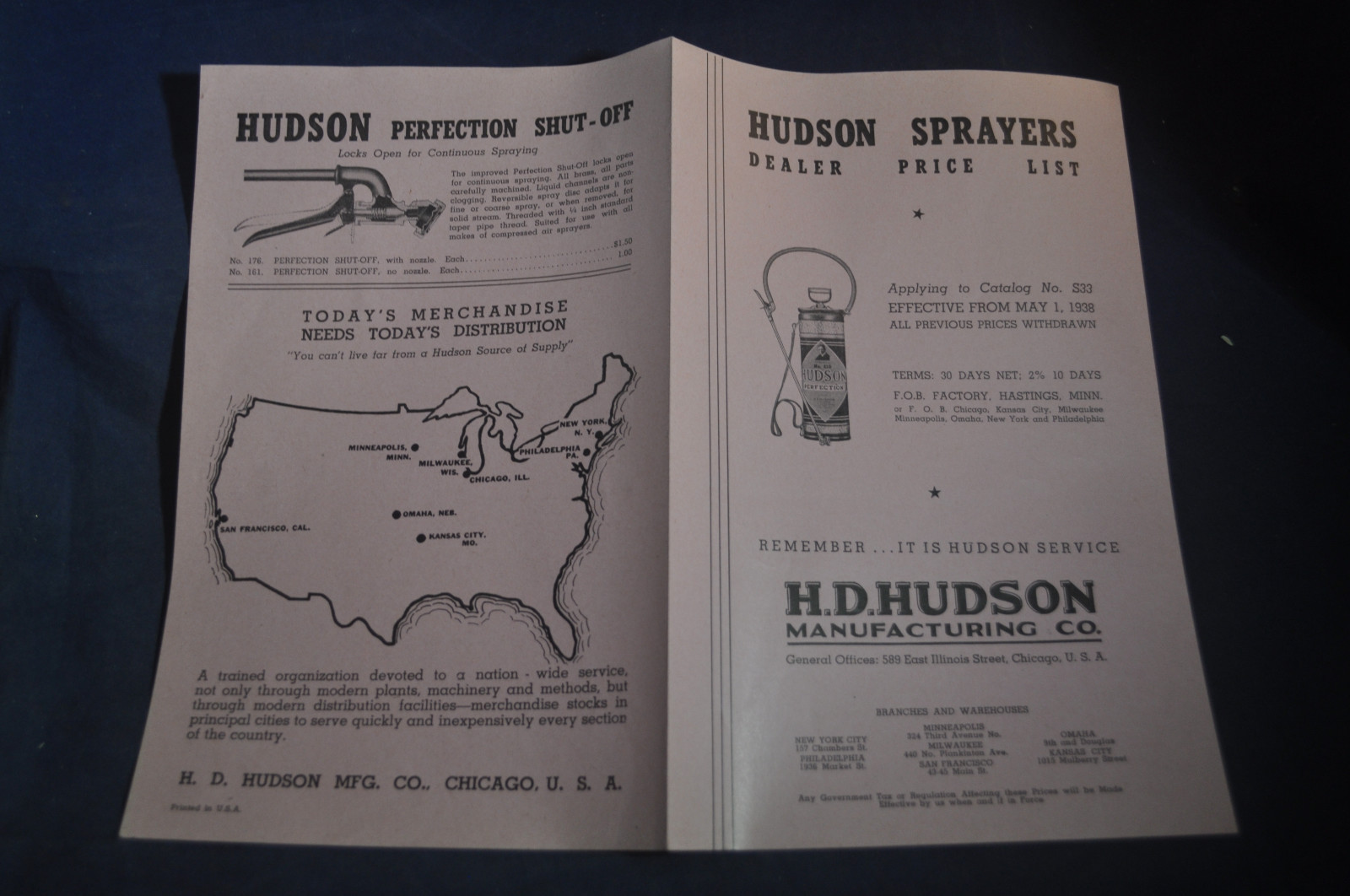 1938 Hudson Sprayers Dealers Price List
