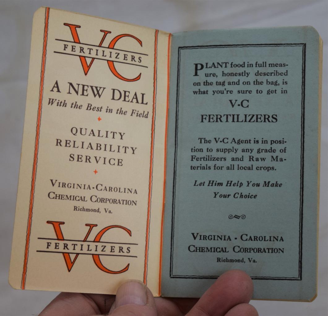 1934 1935 VC Virginia-Carolina Fertilezer Pocket Notebook Calendar Unused
