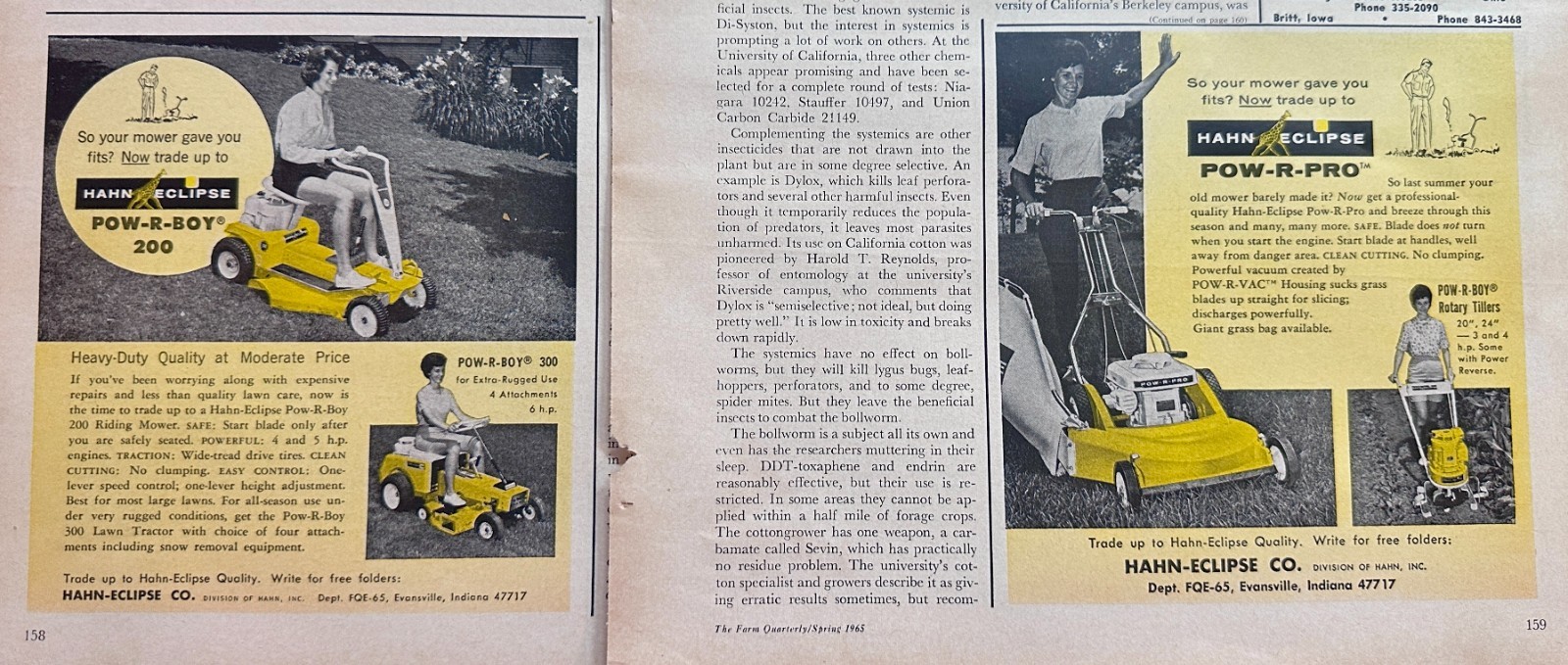 1965 Hahn-Eclipse POW-R-BOY & POW-R-PRO Lawnmowers Evansville, IN Ad #1510