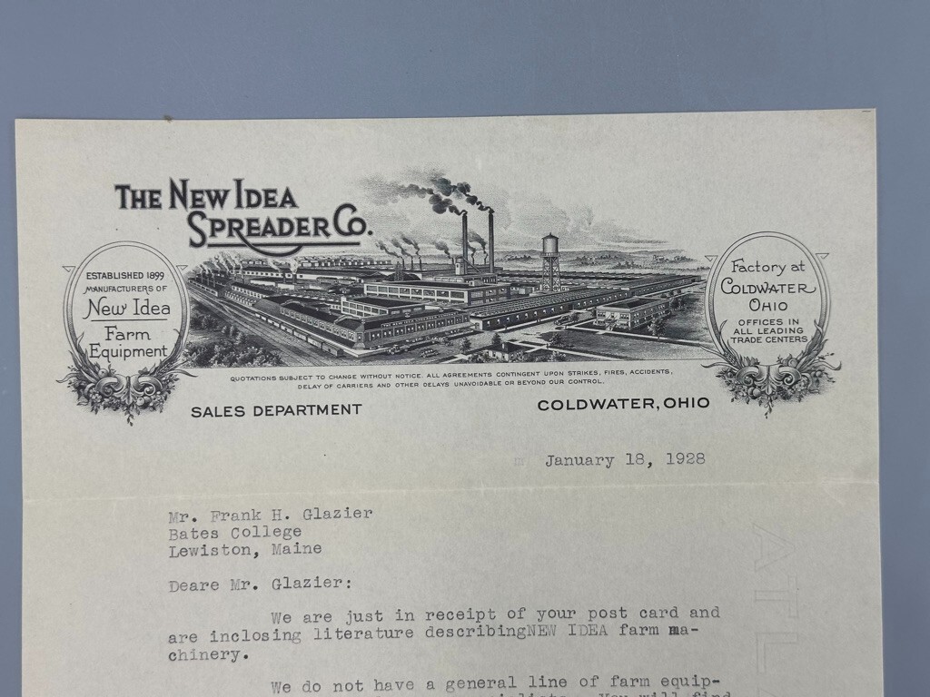 1928 NEW IDEA SPREADER Co COLDWATER Ohio FARM Advertising Antique Letter