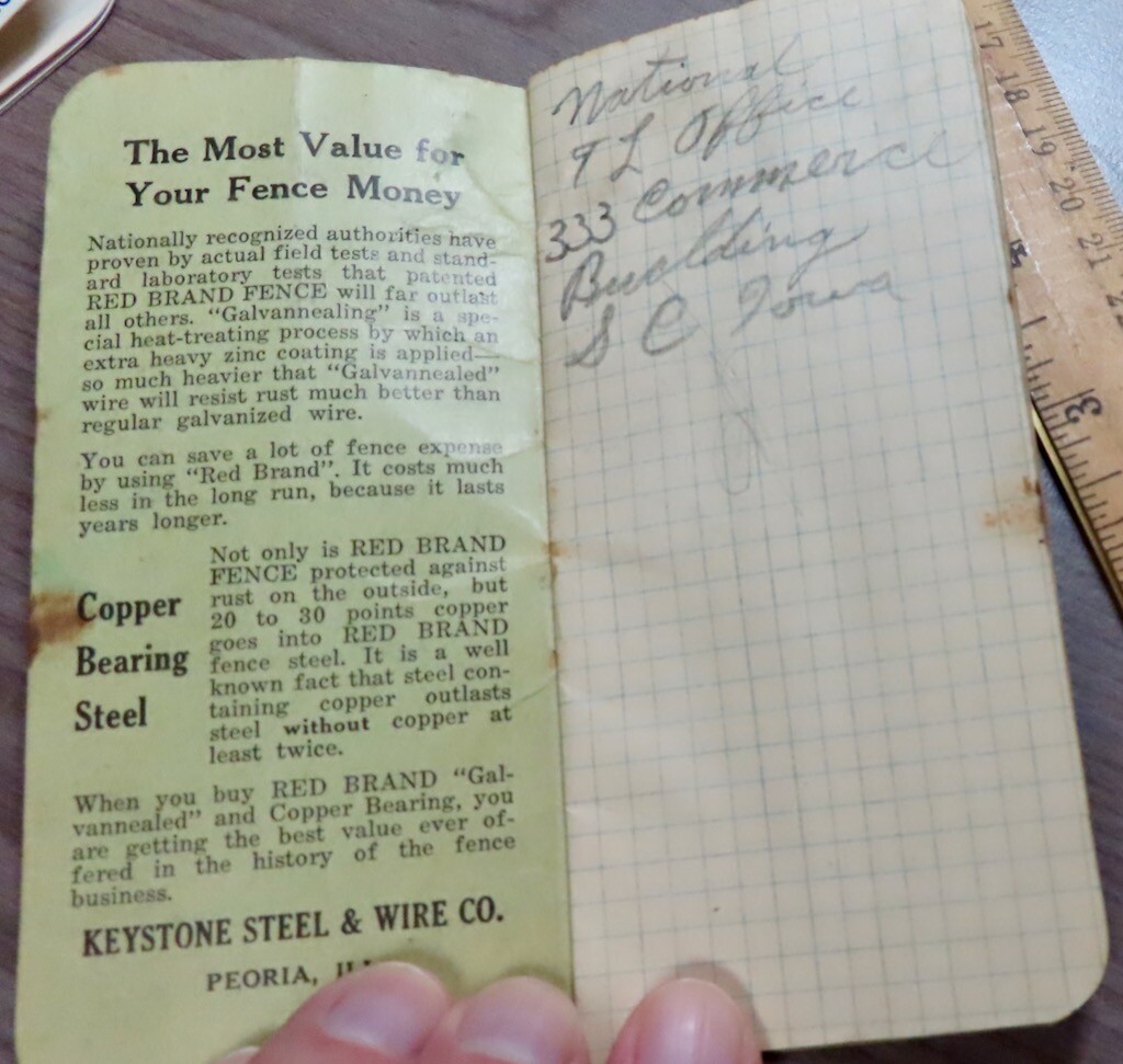 RED BRAND FENCE Memo Book Keystone Steel Peoria Wisconsin