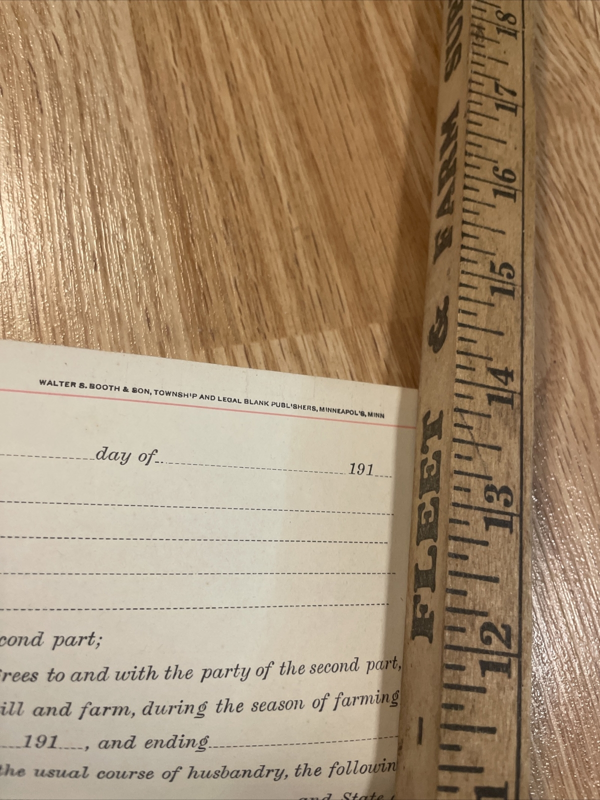 State Of Minnesota Farm Contract Early 1900’s
