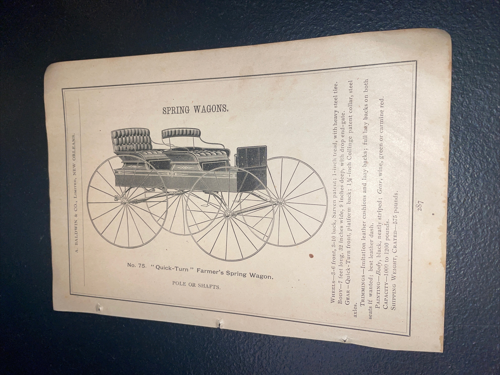 1891 Baldwin – Farmer’s Spring Wagon – Farm Advertising – New Orleans