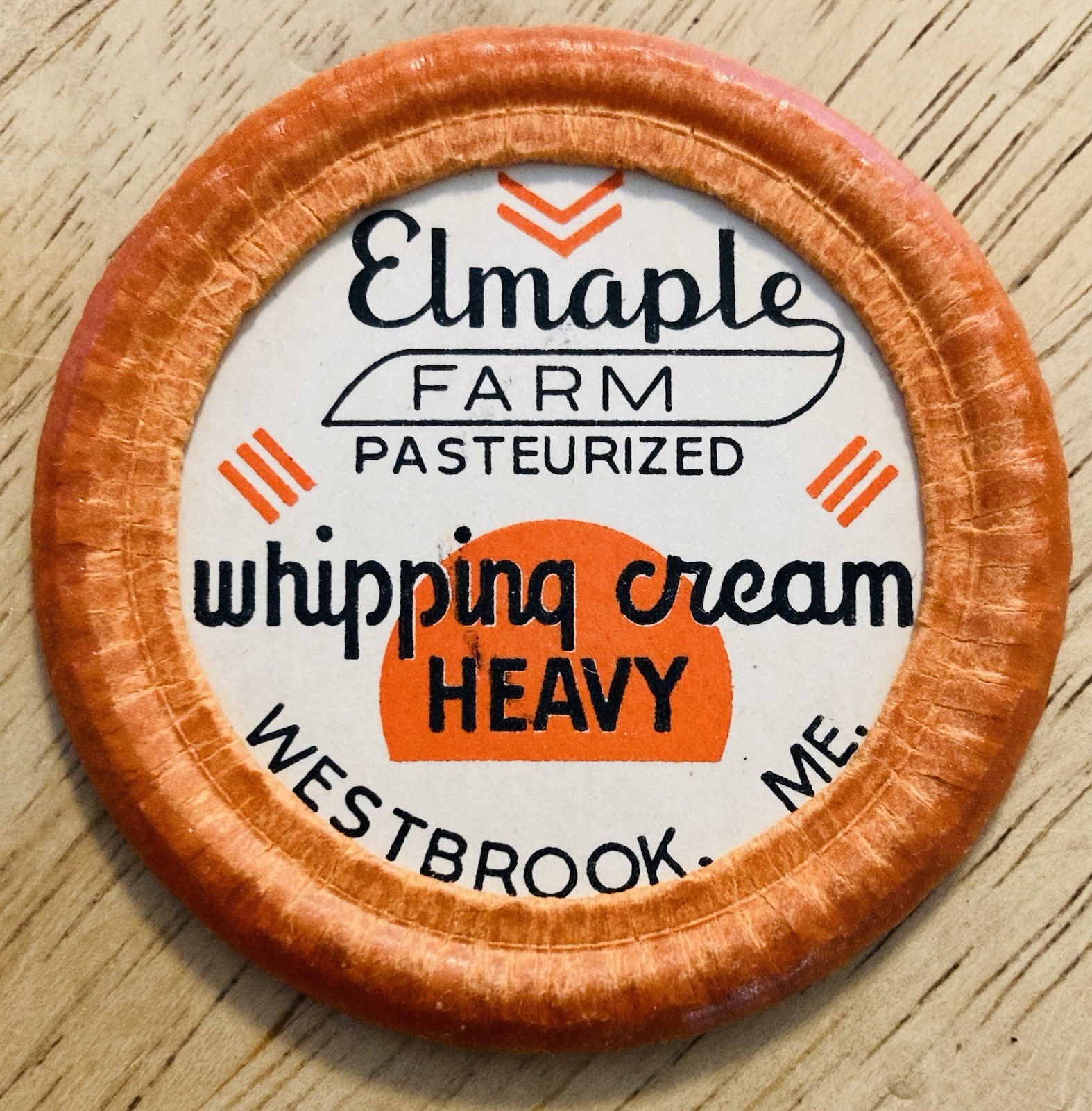 MILK BOTTLE CAP~ELMAPLE FARM, WESTBROOK, MAINE. HEAVY WHIPPING CREAM