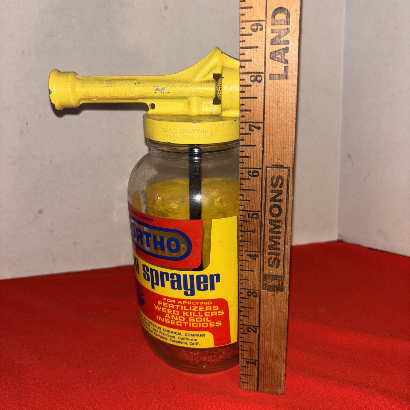 Vintage 1970 Ortho Lawn Sprayer Glass Jar Yellow Metal Lid With Instructions