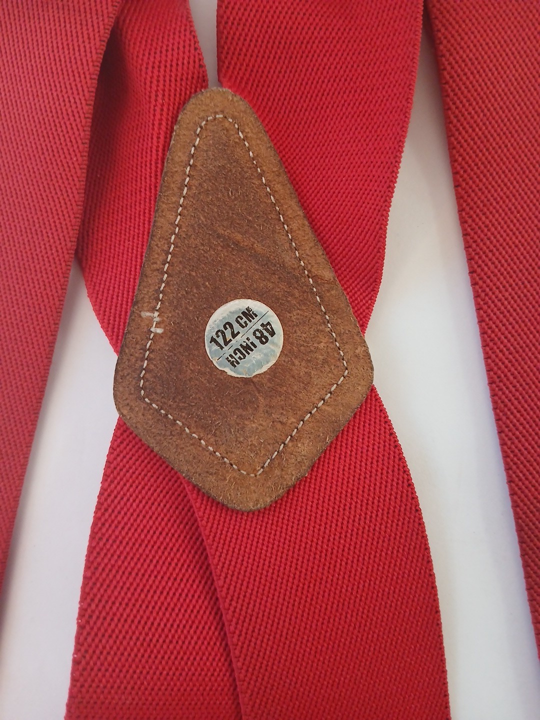 Vintage McCormick Farmall IH Red Suspenders Case Leather Patch USA