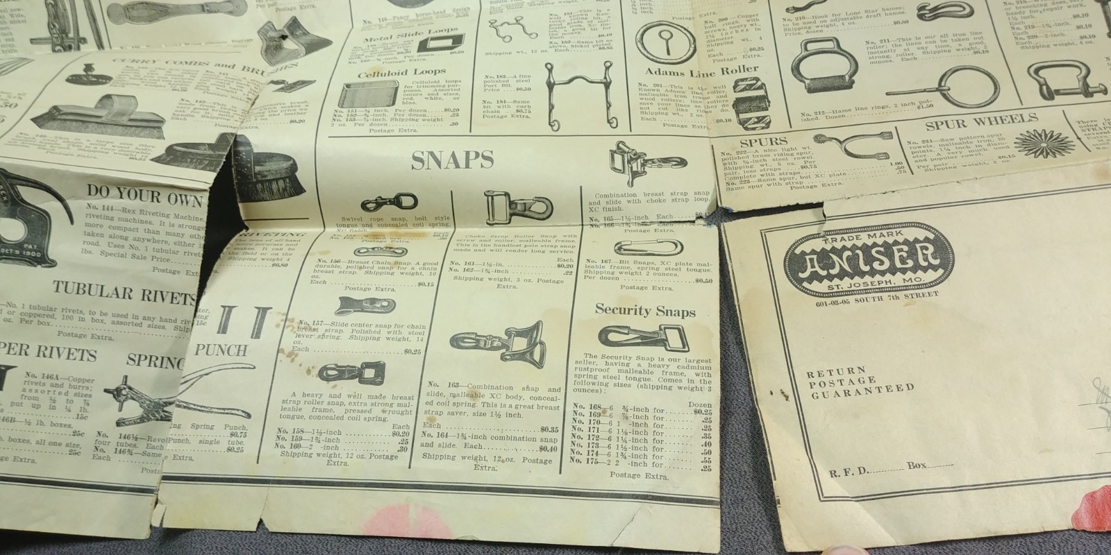 1920s Aniser Mercantile St Joseph Missouri Fold Out Ad Harness Hardware Antique