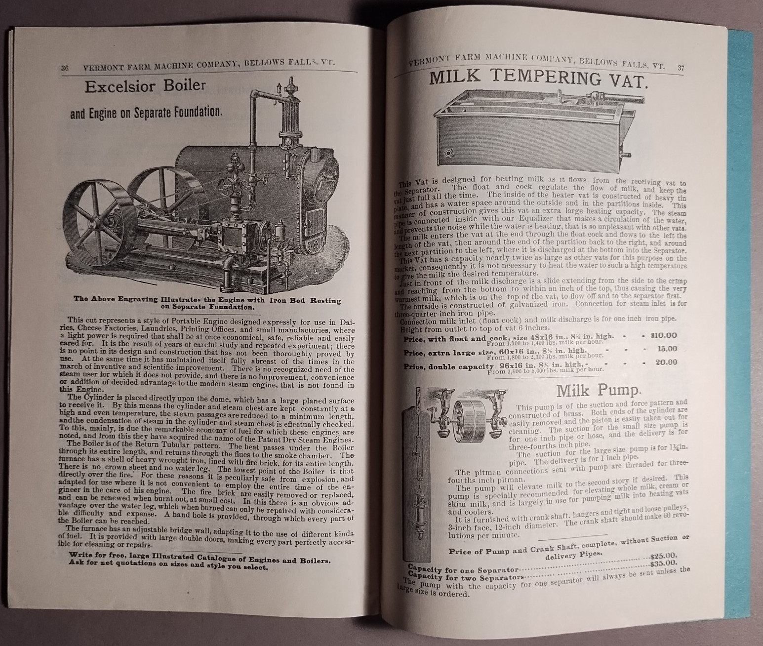 1895 US Cream Separator Vermont Farm Machine Co Catalog #96 Original ++ B6-30