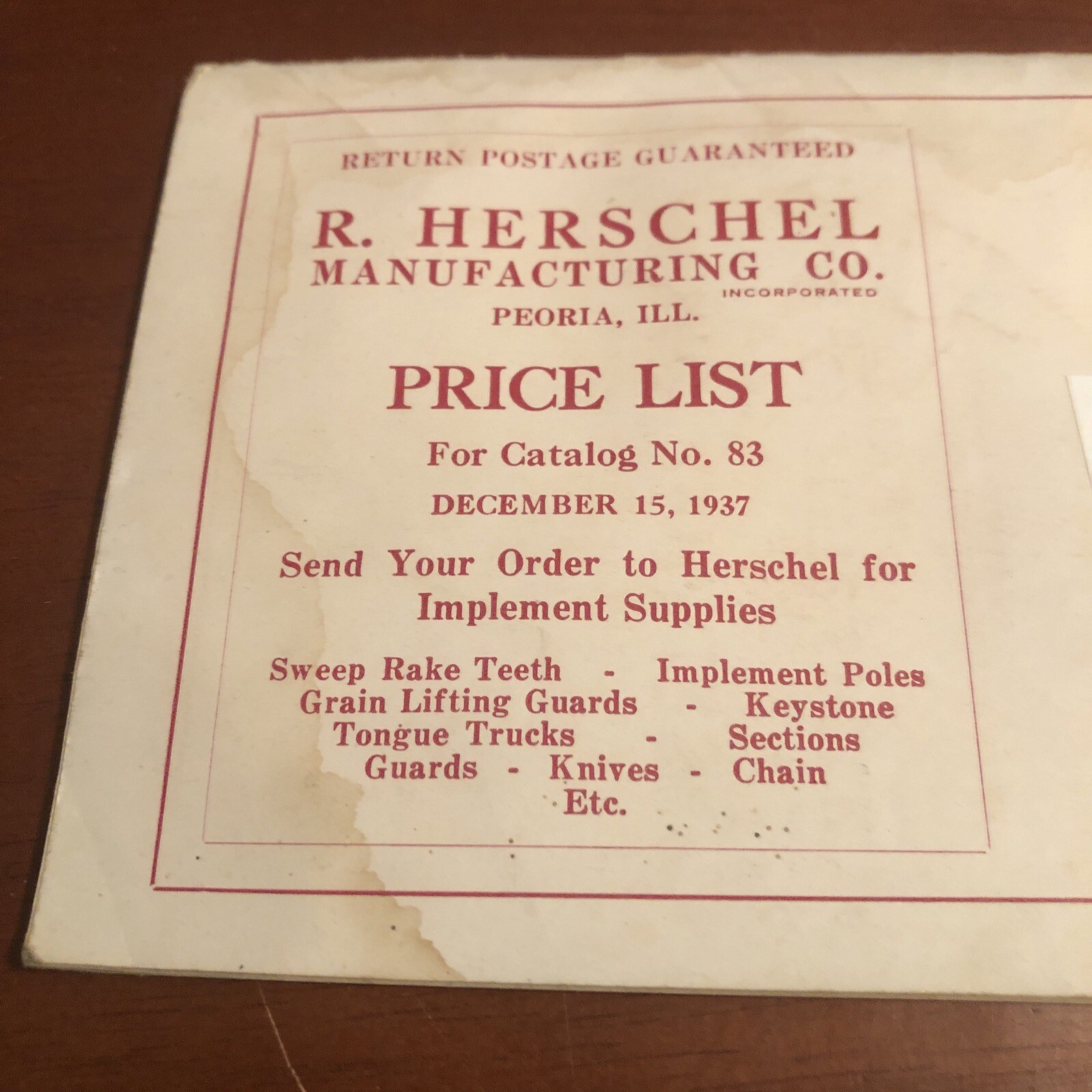 1937 HERSCHEL MANUFACTURING Price List ~ Catalog 83 ~ East Peoria, IL ~ VINTAGE
