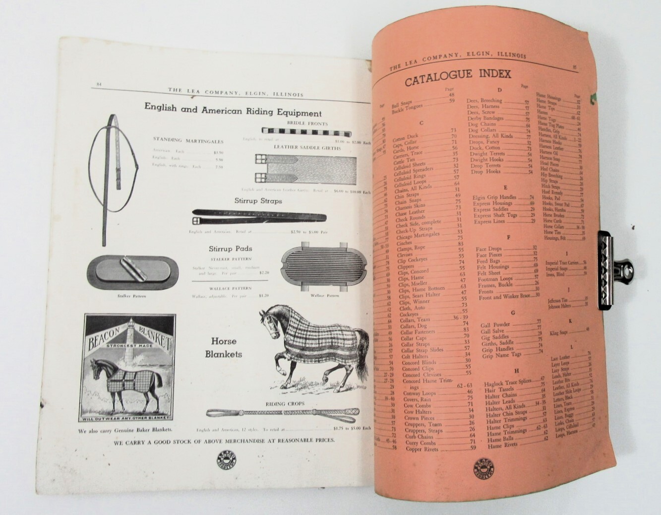 VINTAGE 1930&rsquo;S HORSE EQUIPMENT CATALOG LEA COMPANY ELGIN ILLINOIS EQUIPMENT