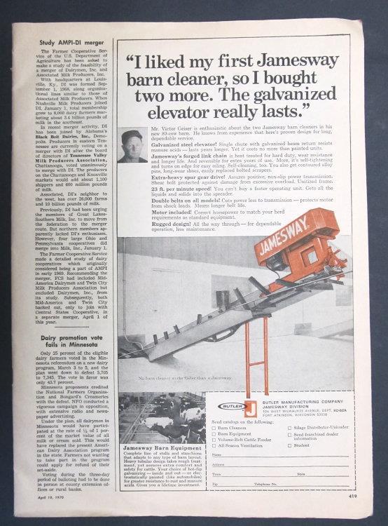 Original 1970 Jamesway Photo Ad featuring Victor Geiser, Calumet Wisconsin
