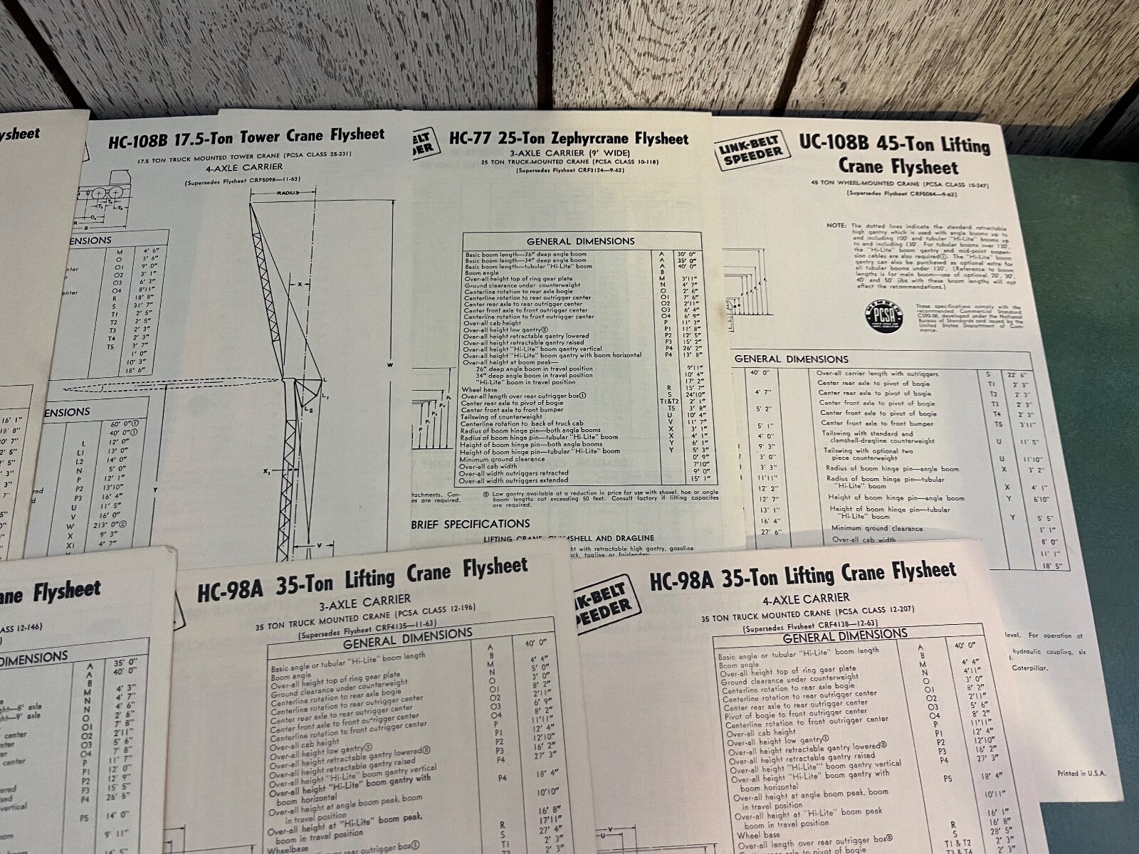 Link Belt Speeder Fly Sheet & Rating Sheets Lot 56 Pieces