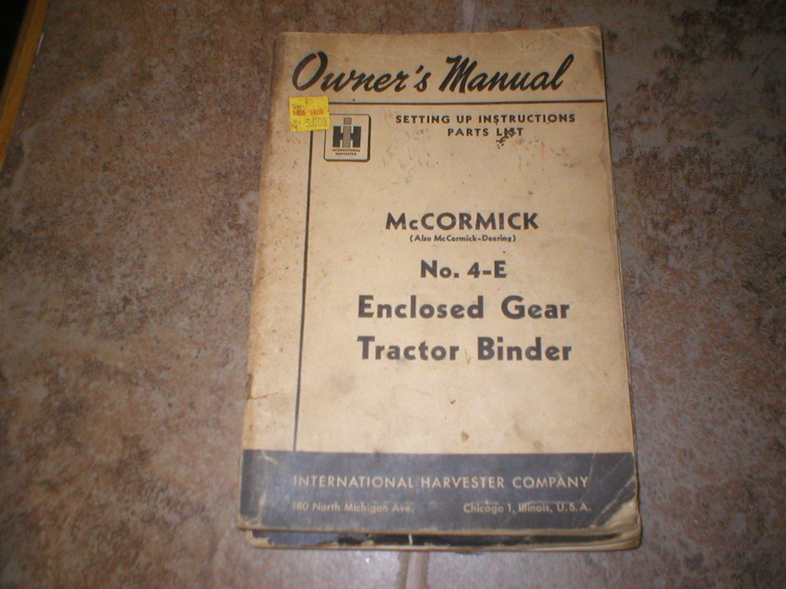 McCormick No.4-E Enclosed Grar Tractor Binder Operators Manual