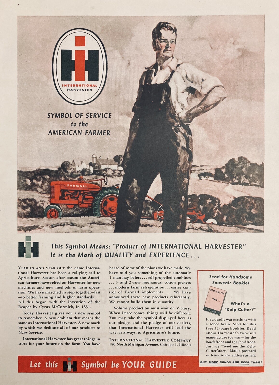 1945 AD.(XF9)~INTERNATIONAL HARVESTER CO. SYMBOL OF SERVICE TO AMERICAN FARMERS