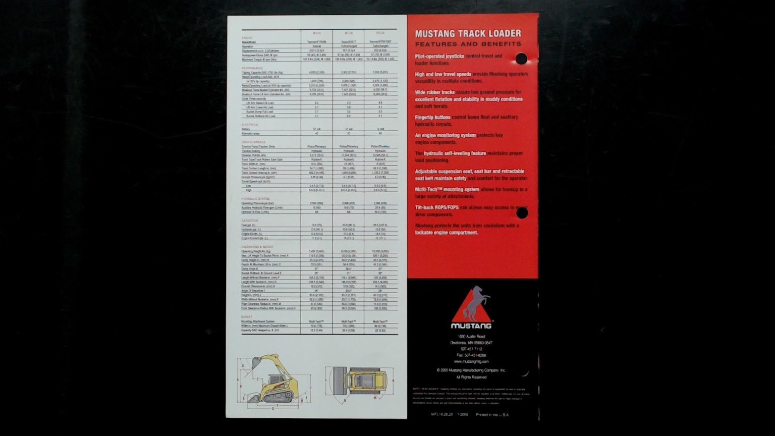 Mustang Track Loader Brochure MTL16 MTL20 MTL25 2005 Agriculture