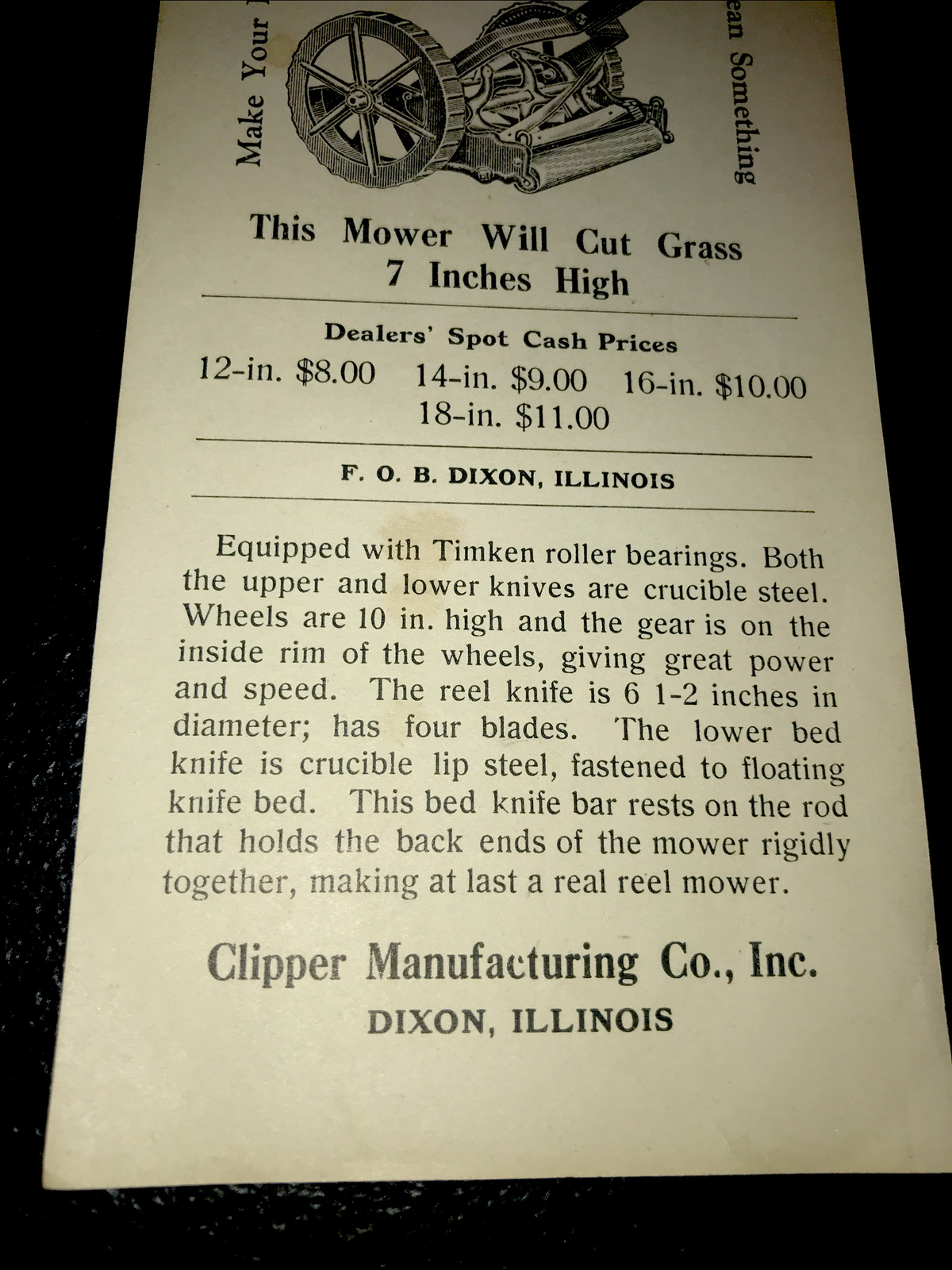 1916 Clipper Lawn Mower Co Farm Advertising – Dixon – Illinois