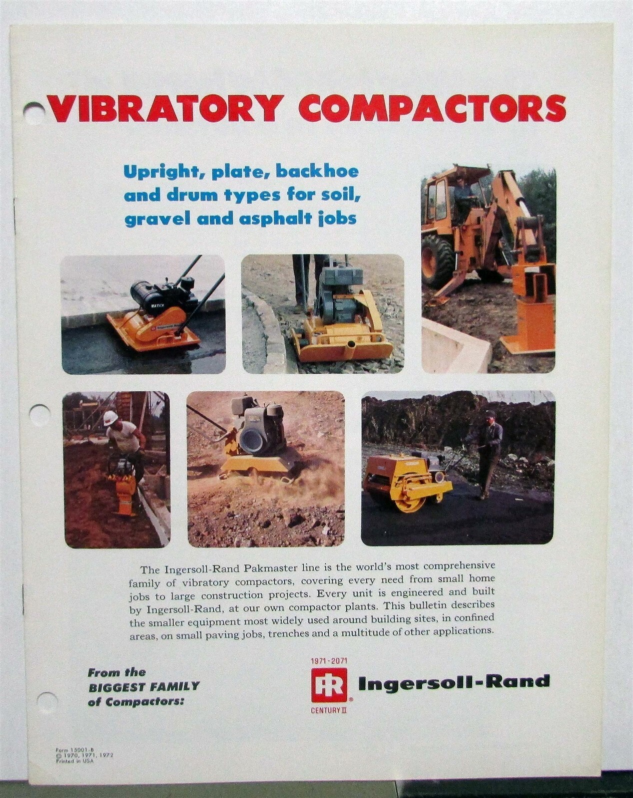 1970s Ingersoll Rand Vibratory Compactors Specs Construction Sales Brochure