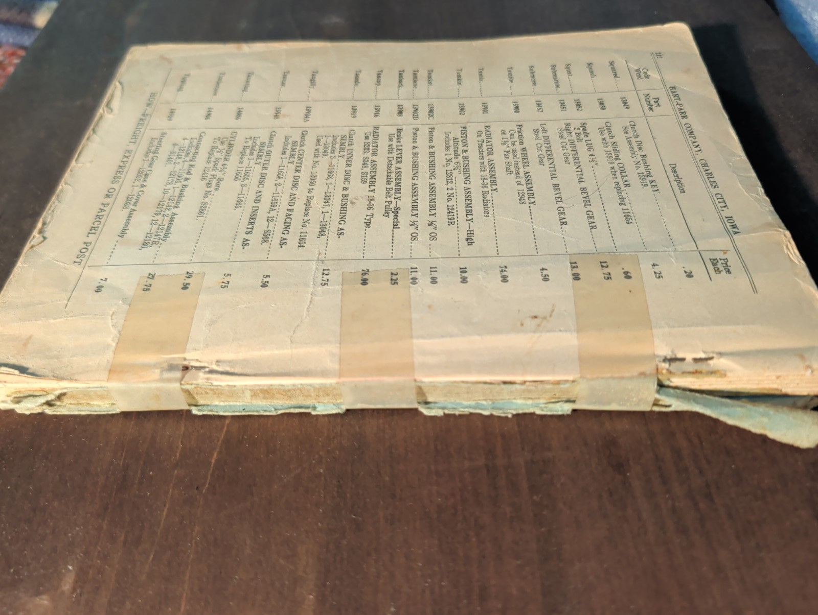 1929 Parts Price List for Hart-Parr « 30 » – « 16-30 » Tractor Serial # 8401 – 26000