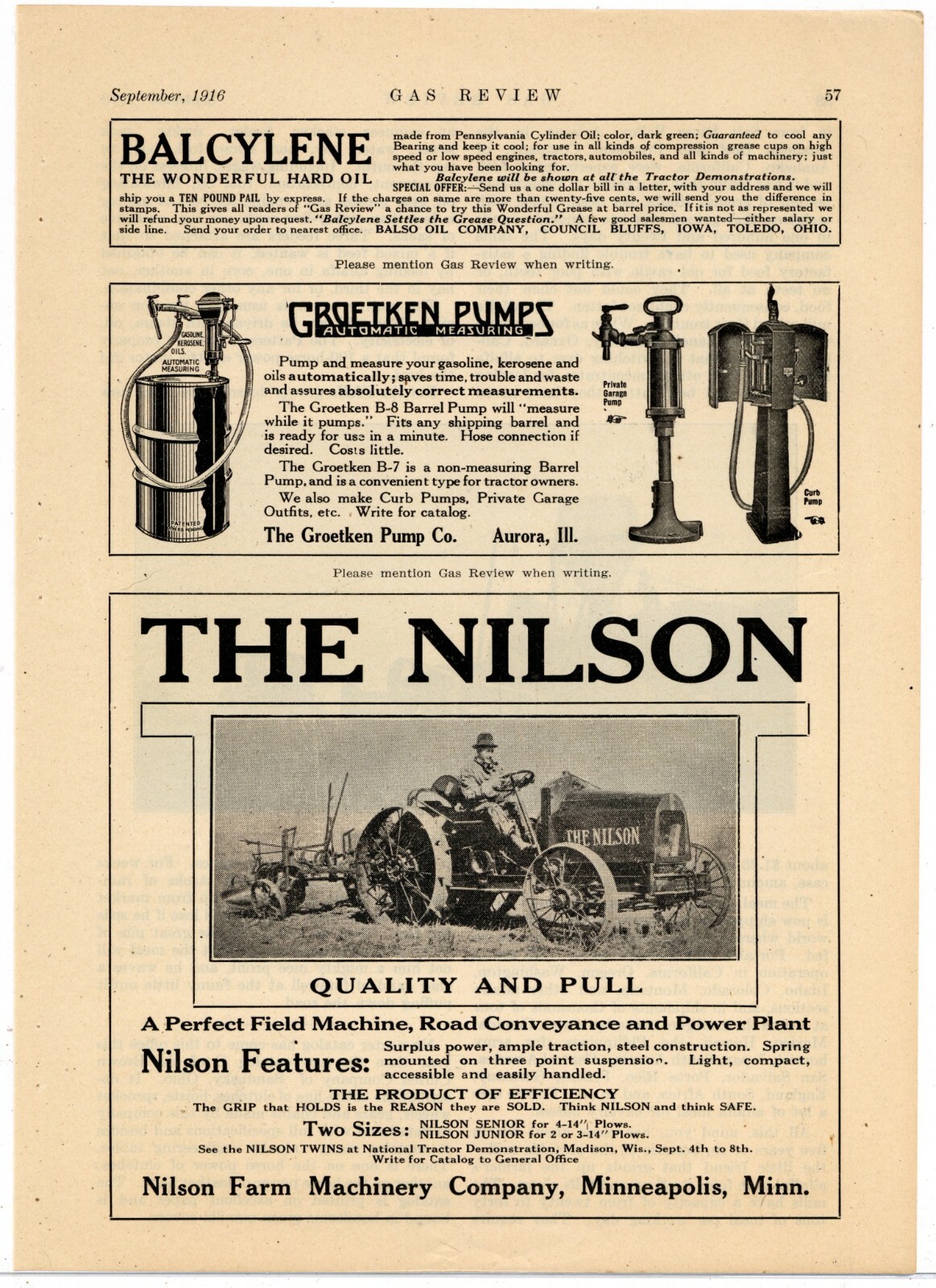1916 Nilson Farm Machinery Company Ad: Nilson Tractors – Minneapolis, Minnesota