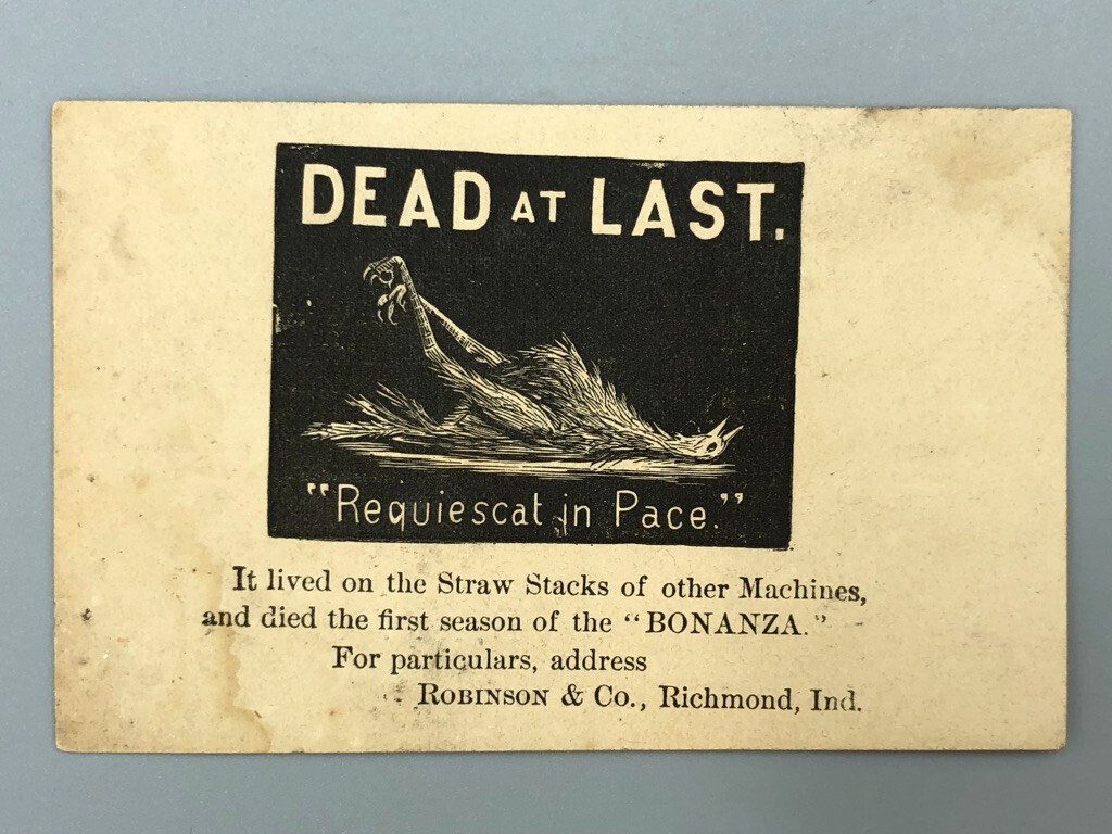 1880s BONANZA THRESHER Victorian FARM Advertising Trade Card RICHMOND INDIANA