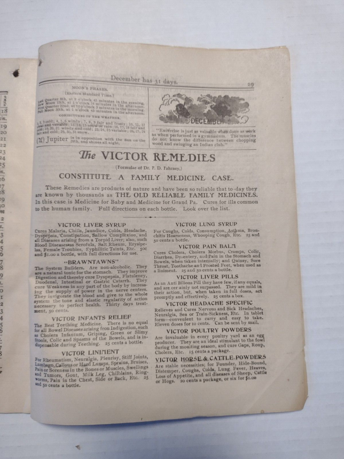 1906 Frederick Almanac Victor Remedies Co. Frederick City, MD Almanac J Brallier