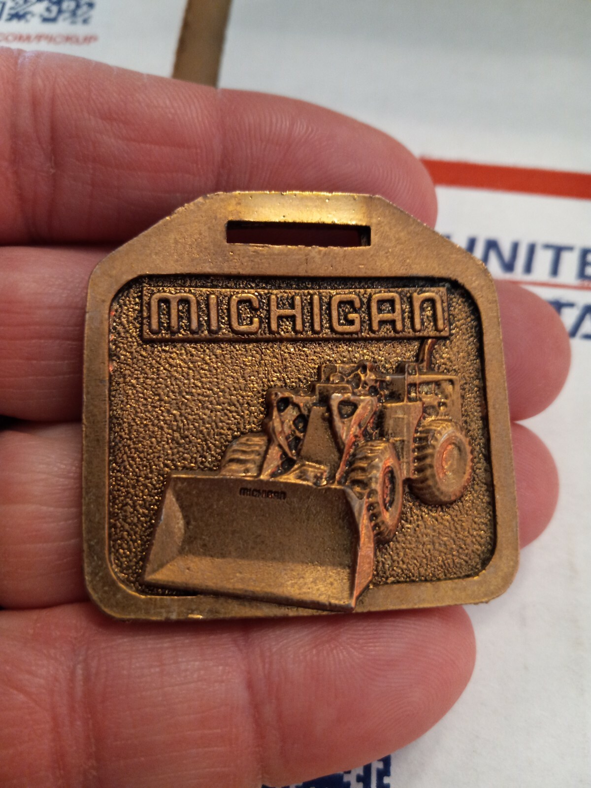 Michigan Front End Wheel Loader Tractor Pocket Watch Fob ANDERSON EQUIPMENT PA