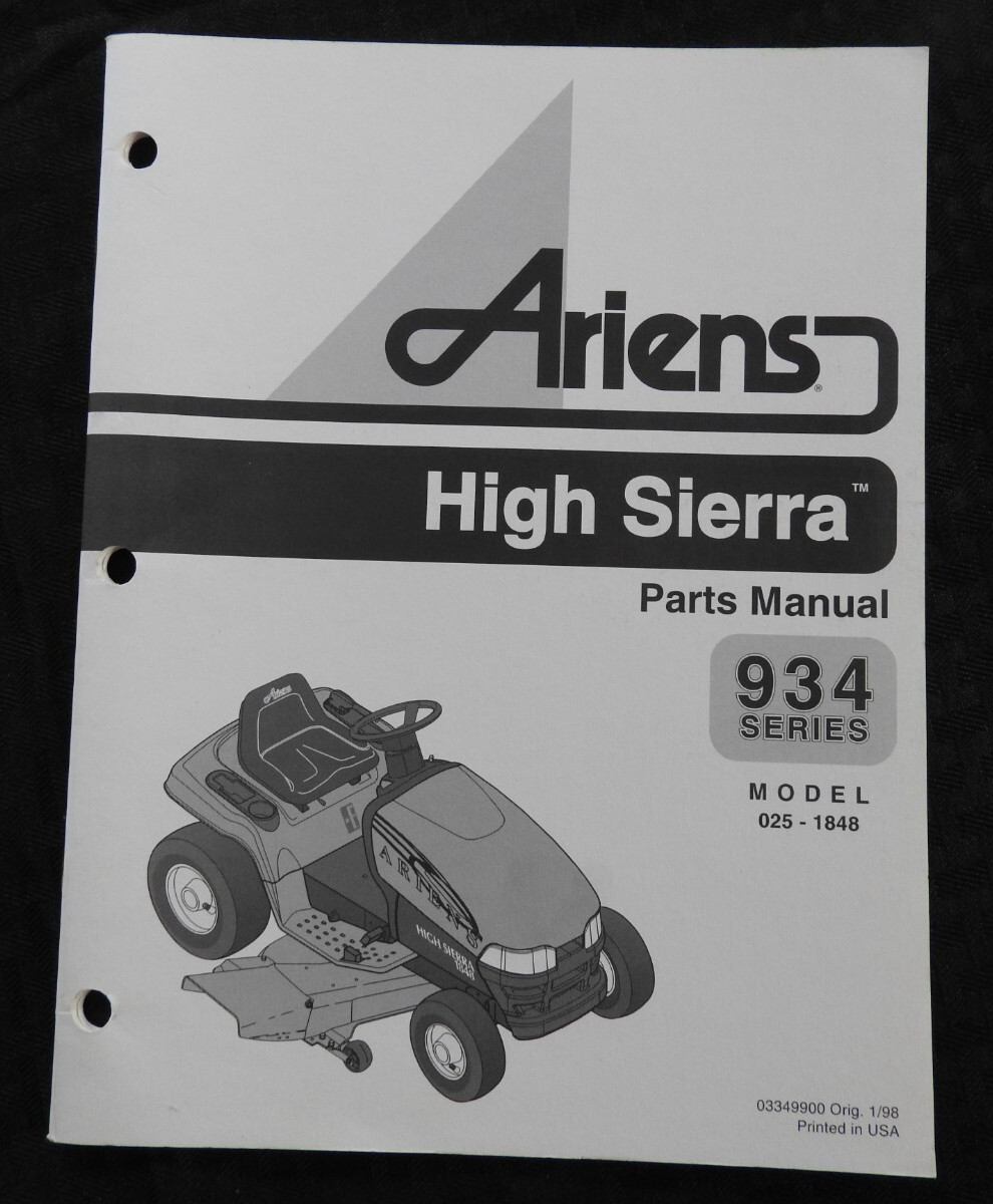 ARIENS HIGH SIERRA 025-1848 934 SERIES LAWN TRACTOR PARTS CATALOG MANUAL