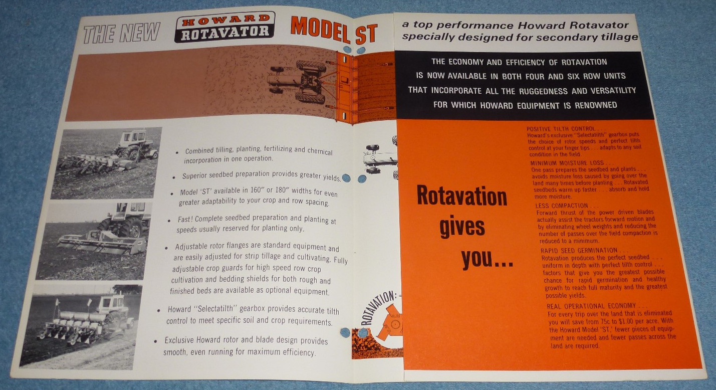 Vtg 1970 Howard Rotavator Co Brochure Model ST Rotary Tillage Equipment Specs