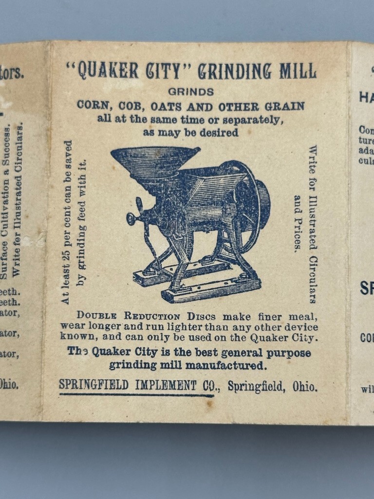 1890 SPRINGFIELD Ohio Implement FARM Advertising ECLIPSE Trade Card QUAKER CITY