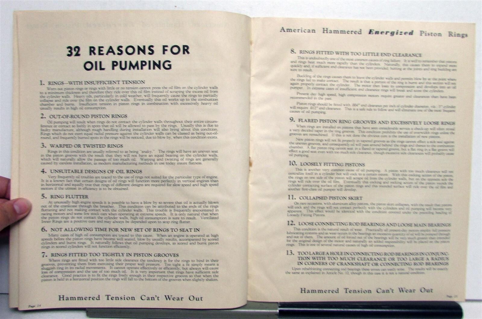 1933 American Hammered Energized Piston Rings Specs Features Sales Brochure