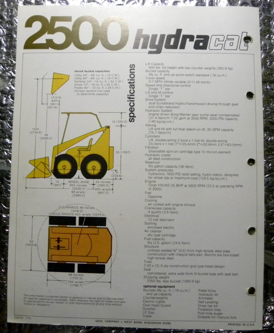 Vintage Factory GEHL Dealer&rsquo;s Brochure Skid Steer Loader 2500