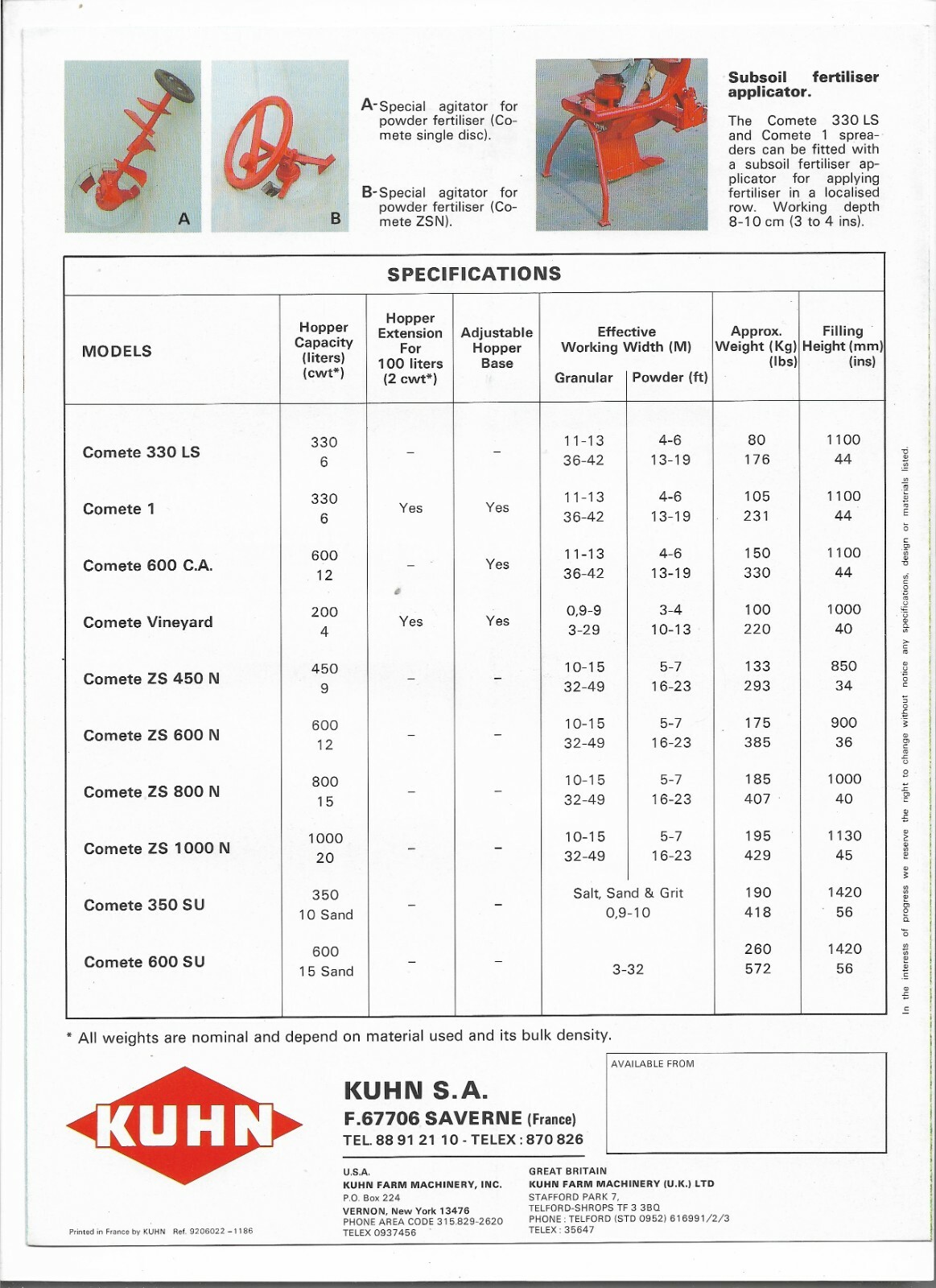Original Kuhn Comete Fertiliser Fertilizer Spreaders Sales Brochure 9206022-1186