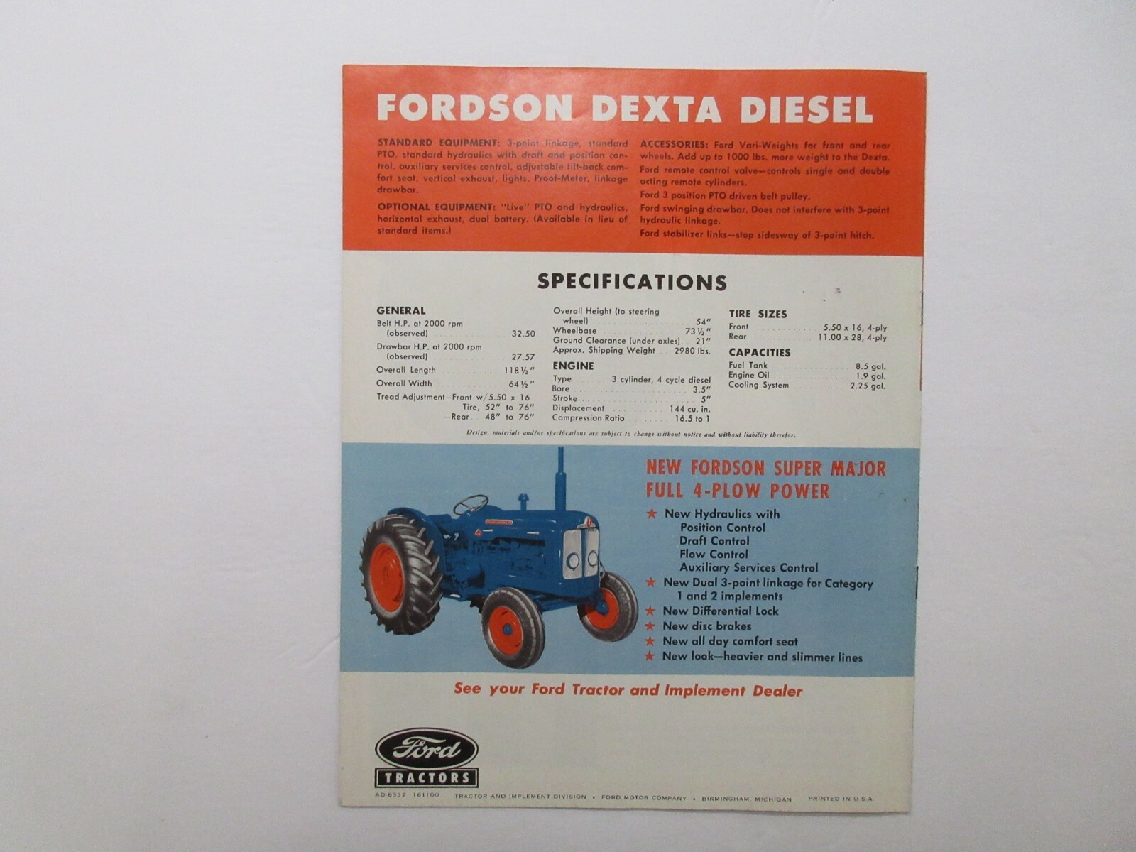 Fordson Dexta Diesel Tractor Sales Brochure 1961 8 Page