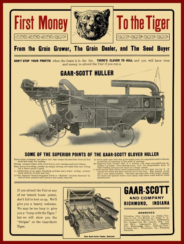 1905 Gaar Scott & Co NEW Metal Sign: « First Money to the Tiger » Richmond Indiana