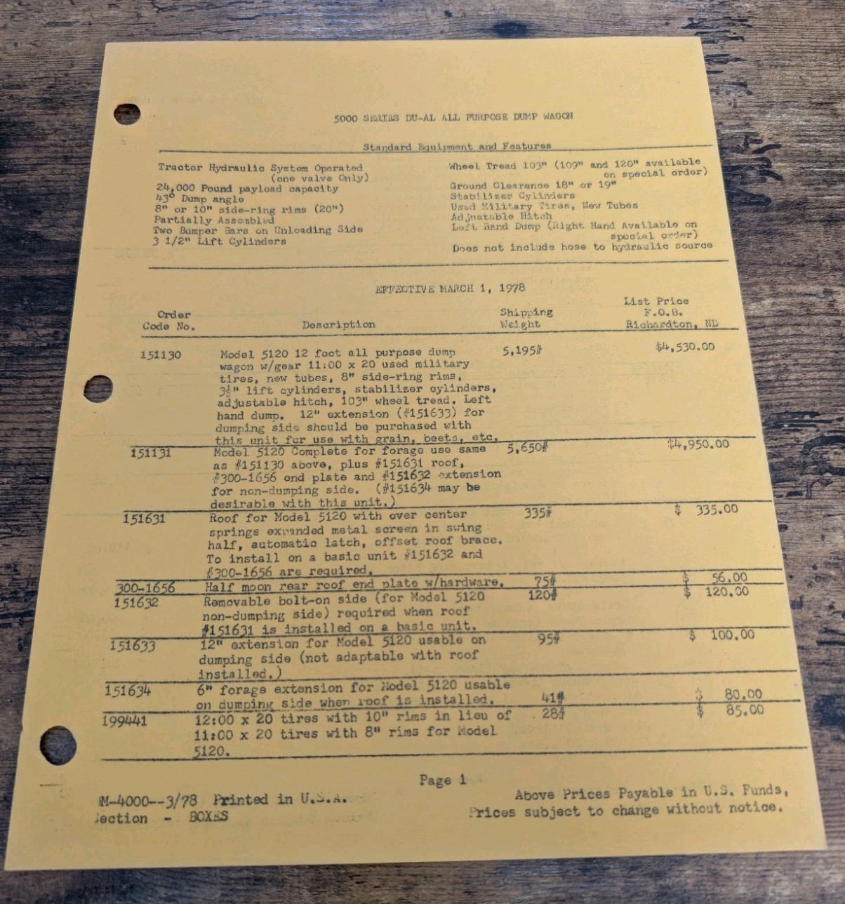 DU AL 5000 All Purpose Dump Wagon Brochure And Price List