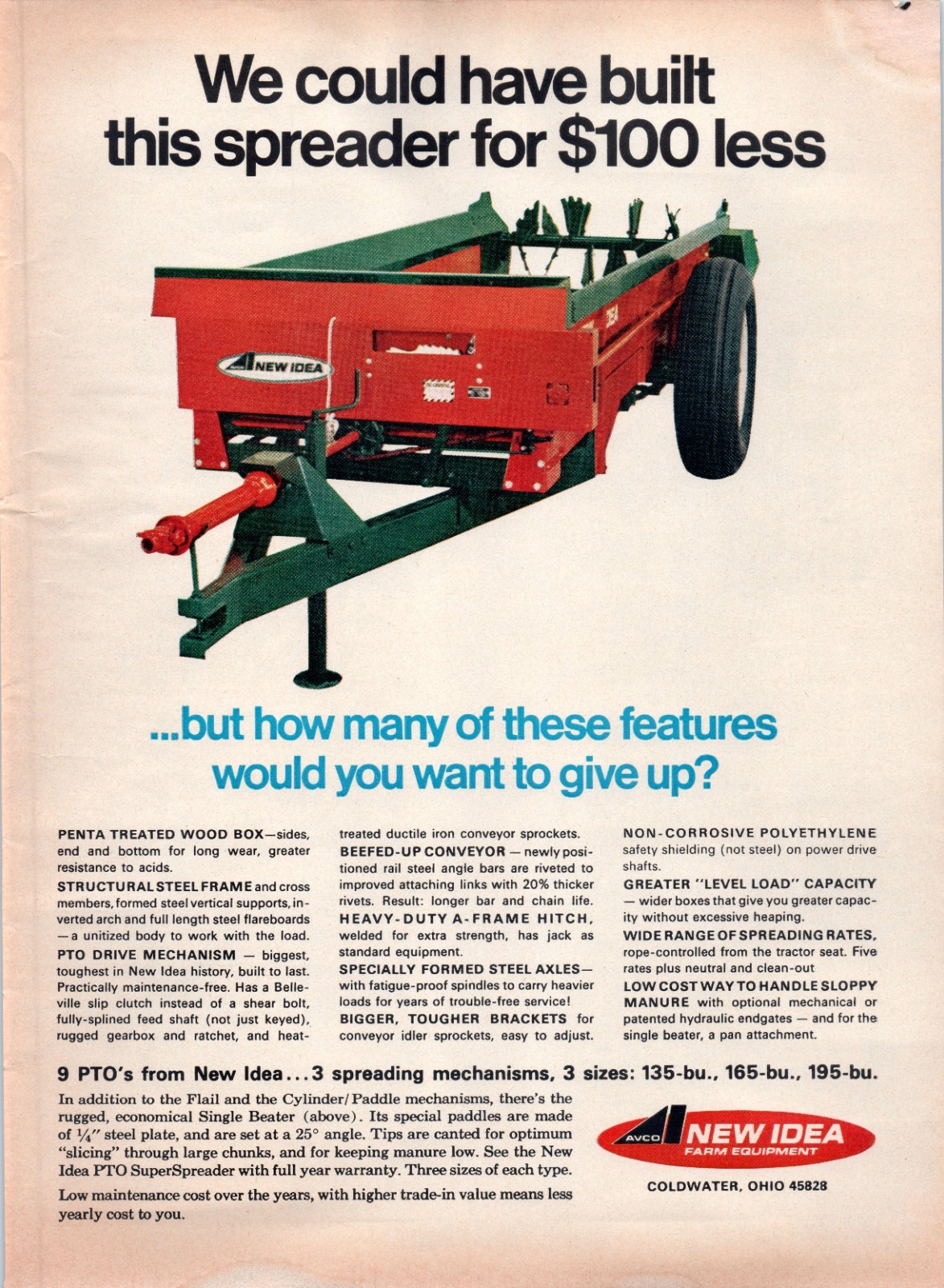 1968 New Idea PTO SuperSpreader Red 60&rsquo;s Vintage Print Ad