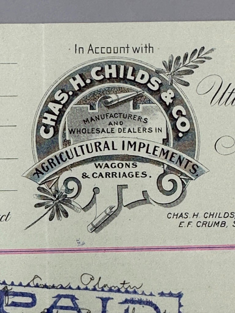 1901 CHILDS Co WAGONS CARRIAGES Farm Advertising UTICA NY Invoice Antique