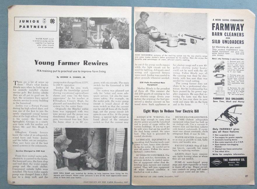 Original 1957 Electric Farmer Article of Jordon Hinely, Effingham County Georgia