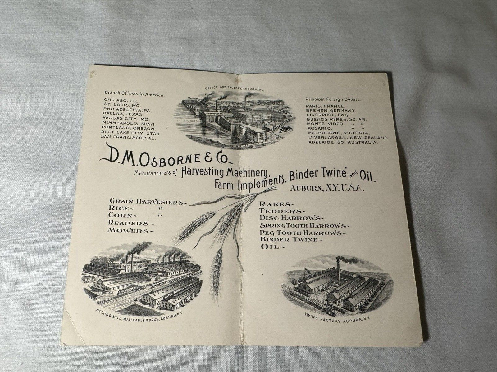 1893 Fold Open Brochure Chicago World&rsquo;s Fair D M Osborne Co Auburn NY Farm Equip