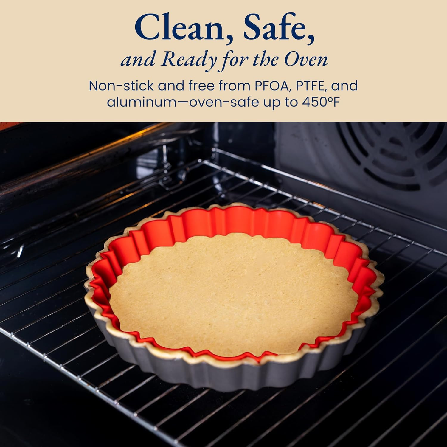 Fluted Tart Pan 9 Inch Removable Bottom with Patented Silicone Crust Shaper | No