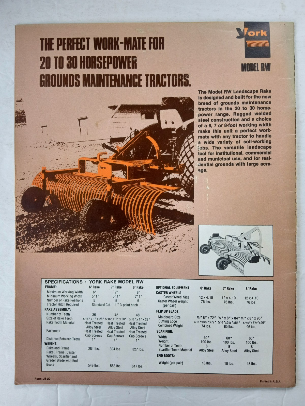 YORK RAKES Sales Brochure Models PRO RE RS TA1 TA2 RW Catalog 1970&rsquo;s