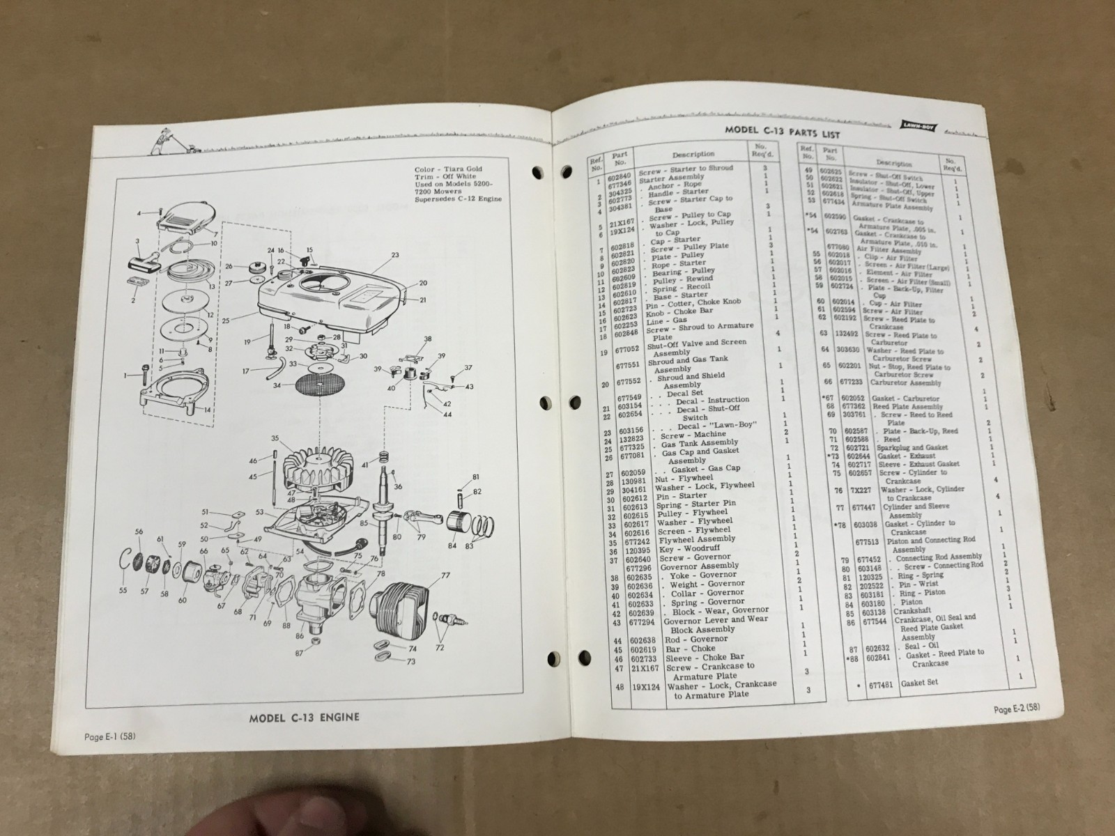 Vintage Lawn Boy Illustrated Parts List – Mowers & Engines – 1958 Supplement