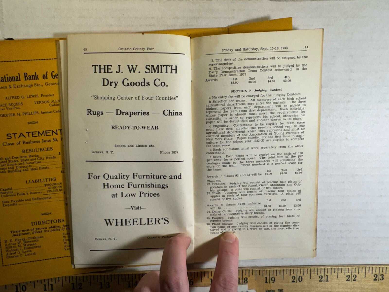 Vintage 1933 93rd Annual Exhibition of The Ontario County Agricultural Brochure